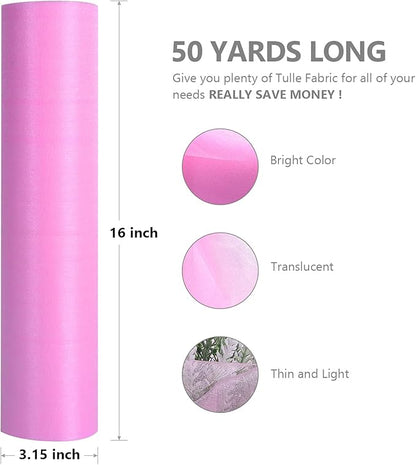 Crystal Organza Fabric Tulle - 16" by 50 Yards Sheer Fabric for Wedding Party Decoration Bridal Shower Tutu Roll Netting Spool Ribbon Wrapping (Light Pink)