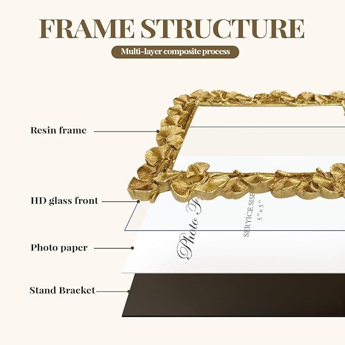 Cuspin Vintage Gold 5x5 Picture Frame, Gold Ornate Leaf Textured Hand-Crafted Resin with Glass Front, Antique Square Photo Frame for Tabletop Display, Retro Design Home Decor