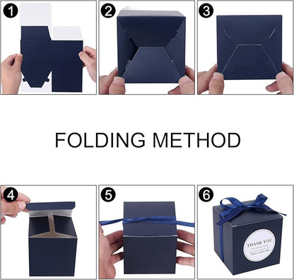 COTOPHER Small Gift Boxes 100 Pack 4x4x4 inches Navy Gift Boxes with Lids for Gifts, Crafting, Wedding Party Favor, Cupcake Boxes, Candy, Bridesmaids Proposal Box with Ribbons and Stickers (Navy, 100