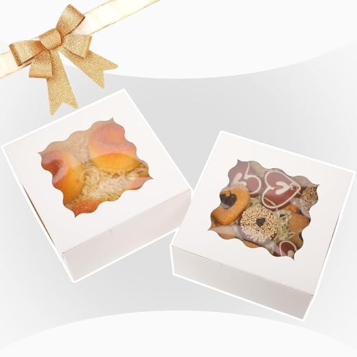 Bakepacker 100pcs White Bakery Boxes with Window 6x6x3 inches Thick & Sturdy Macaroon Pastry & Cookie Boxes