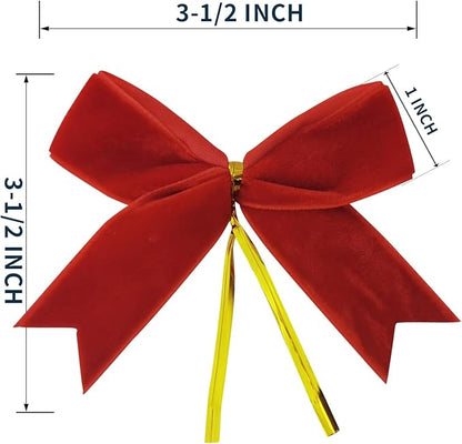 30pcs 3-1/2" Christmas Red Velvet Twist Tie Bows for Christmas Gift Wrapping with Fish Tails (Red Velvet Bow)