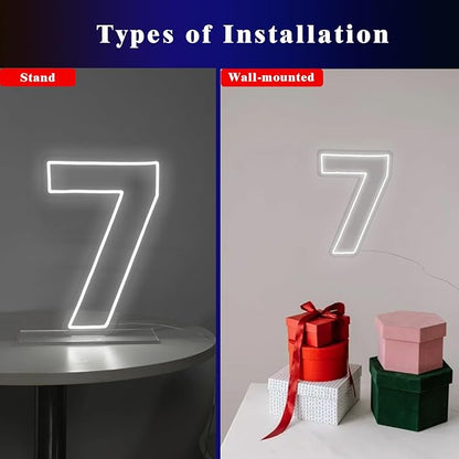 Number 7 Neon Sign for Birthday, 16.54" Cool White USB Battery Powered Led Neon Sign for Party Wedding Anniversary Decor Light Sign (Number 7)