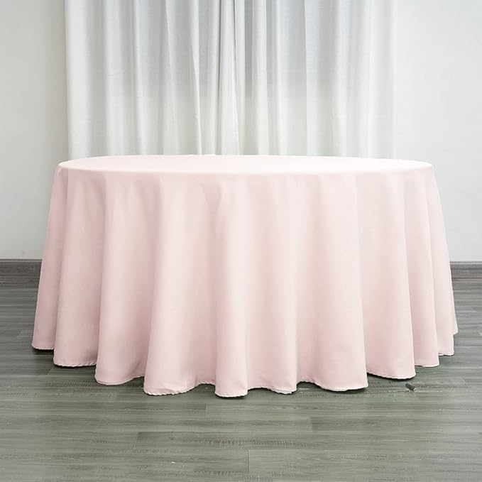 Efavormart Round Tablecloth, 132 Inch Stain & Wrinkle Resistant Washable Table Cloth, Decorative Polyester Fabric Table Cover for Banquet, Wedding, Dining- Blush