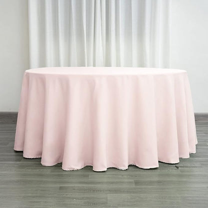 Efavormart Round Tablecloth, 132 Inch Stain & Wrinkle Resistant Washable Table Cloth, Decorative Polyester Fabric Table Cover for Banquet, Wedding, Dining- Blush