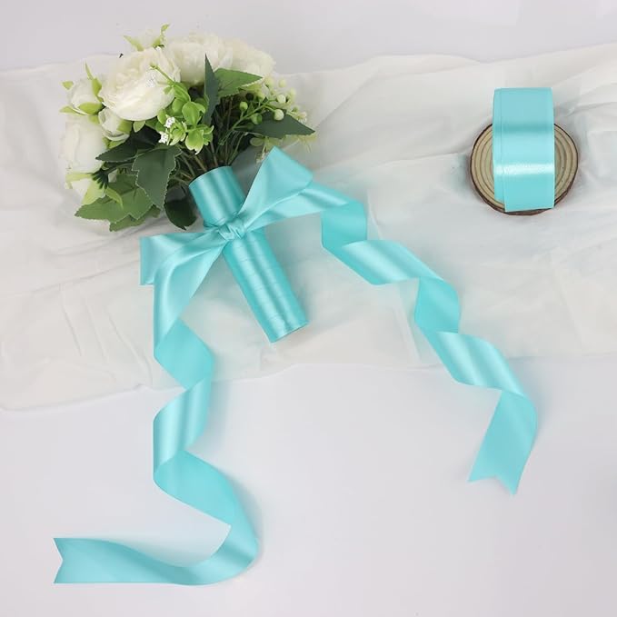 Lake Blue Solid Satin Ribbon 1-1/2 Inch 50 Yards Solid Polyester Fabric Ribbon for Gift Wrapping Wedding Christmas Baby Shower Birthday Party Decoration Handmade Immortal Flower Craft