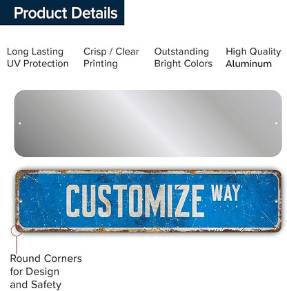 Custom Signs Outdoor Metal, Personalized Street Sign for Home Bar Wall Decor, 6x24 Inches, Indoor/Outdoor Use, Rust-Free Aluminum
