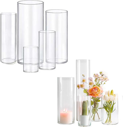5pcs Glass Vase Cylinder Vases for Centerpieces Small Flower Glass Clear Vases Home Decor Centerpiece Table Flower Vase Decorations for Wedding Decoration＆Holiday Mixed Sizes Tall
