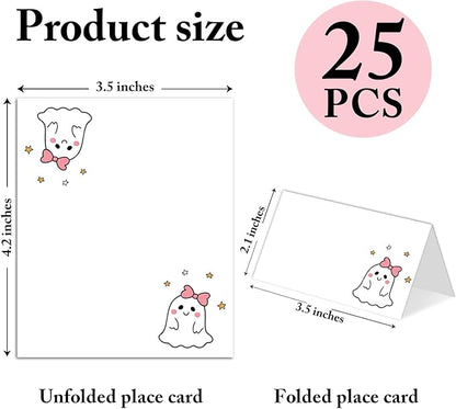 25 Pack Halloween Place Cards, Editable Name Cards for Table Setting, Spooky Tent Cards Food Label for Dinner Party, Bridal Shower, Wedding, Baby Shower and Events -T36