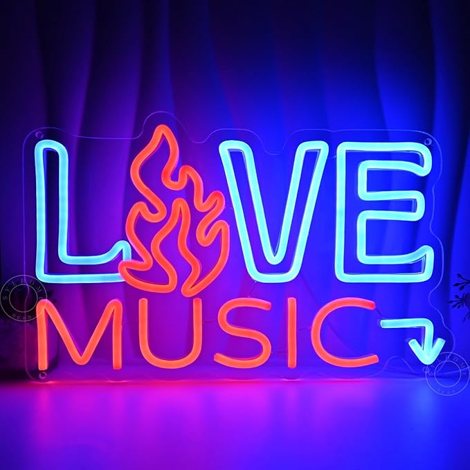 SYLHOME Live Music Led Neon Light Sign Fire Hot Bar Pub Music Studio Club Bedroom Wall Decor Sign Game Room Birthday Christmas Party Decoration 15.75" X 9.84" USB