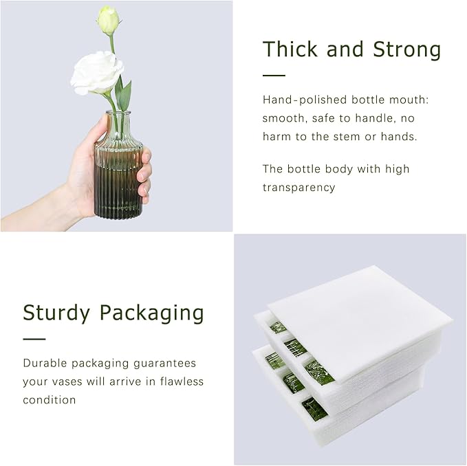 12pcs Glass Bud Vase Set, Small Green Flower Vases for Centerpieces in Bulk, Mini Vintage Vase for Wedding, Home,Table Decoration
