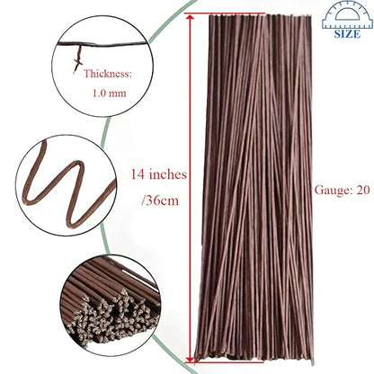 HAHIYO 20Gauge Brown Paper-Wrapped Metal Floral Wire 14 Inches(36cm), 70 Pack Flexible Paddle Wires Florist Wire Garden Wires for Craft Christmas Wreath Flower Arrangement Bouquet Wrapping Wedding DIY