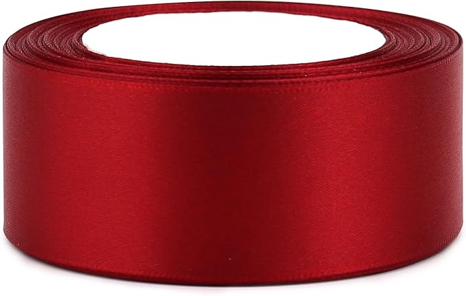 Deep red Solid Satin Ribbon 1-1/2 Inch 25 Yards Solid Polyester Fabric Ribbon for Gift Wrapping Wedding Christmas Baby Shower Birthday Party Decoration Handmade Immortal Flower Craft