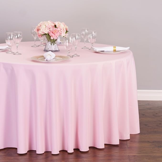 LTC LINENS 2 Pack 120 Inch Round Tablecloths Pink - Great for 60 Inch Round Table Floor Length - Wrinkle Resistant Polyester Fabric Cloth for Party, Baby Shower