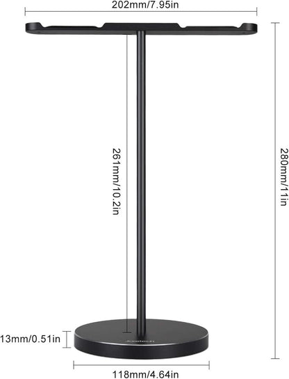Double Headphones Stand, Aluminum Alloy Desk 3 Headsets Holder Supporting Desktop Earphone Hanger Mount Storage Rack with Heavy Base for Home and Office Display Spacegrey