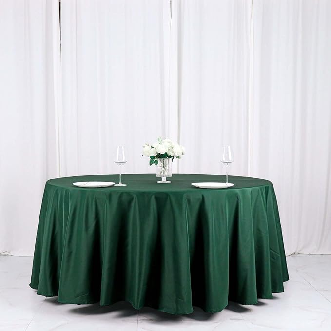 Efavormart Round Tablecloth, 120 Inch Stain & Wrinkle Resistant Washable Table Cloth, Decorative Polyester Fabric Table Cover for Banquet, Wedding, Dining - Hunter Emerald Green