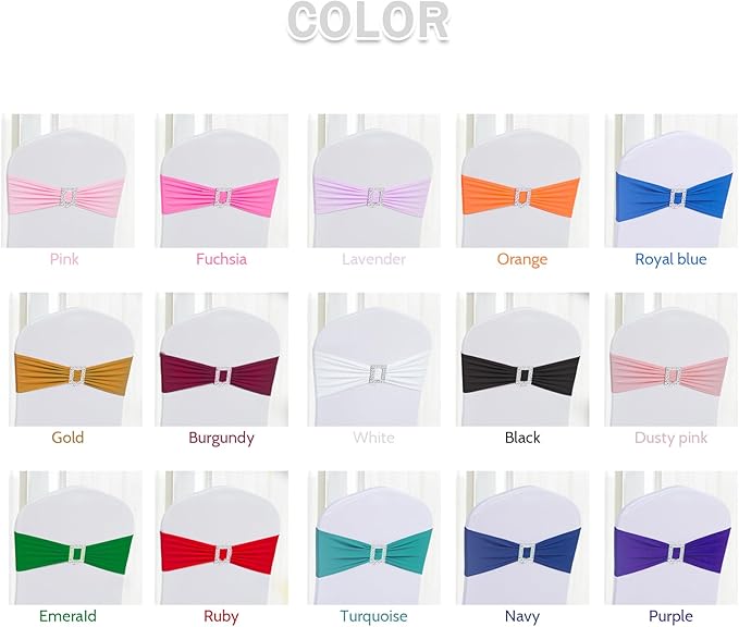 Joccun 120 PCS Spandex Chair Sashes Bows Stretch Chair Cover Band with Buckle Slider Universal Elastic Chair Ties for Wedding Banquet Party Event Decoration (Royal Blue)