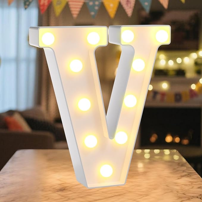 LED Marquee Light Up Letters Sign - Lighted Letters Alphabet for Birthday, Graduation, Bar Wall & Table Party Decor, Wedding Anniversary and Christmas Decorations, Letter V
