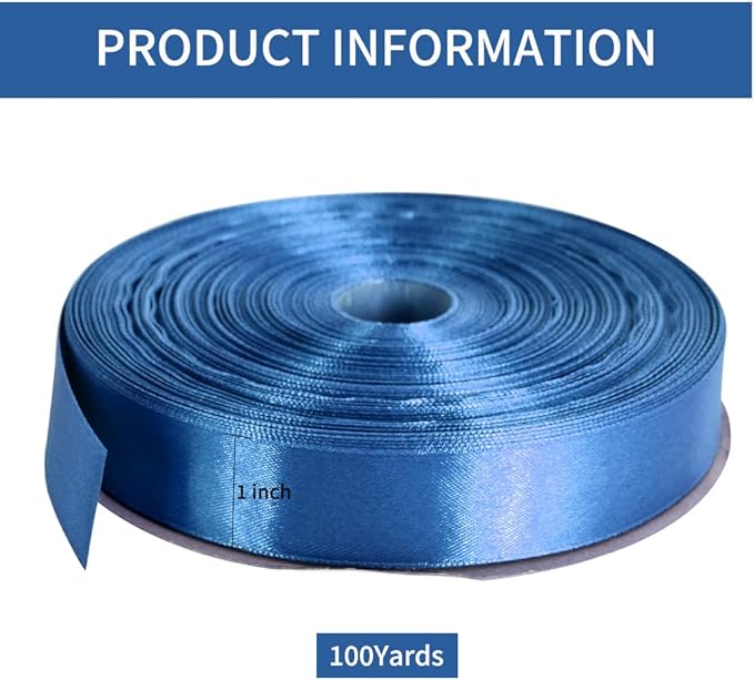 TONIFUL 1 Inch x 100yds Navy Deep Blue Satin Ribbon, Thin Solid Color Satin Ribbon for Gift Wrapping, Crafts, Hair Bows Making, Wedding Party Decoration, Invitation Cards, Floral Bouquets