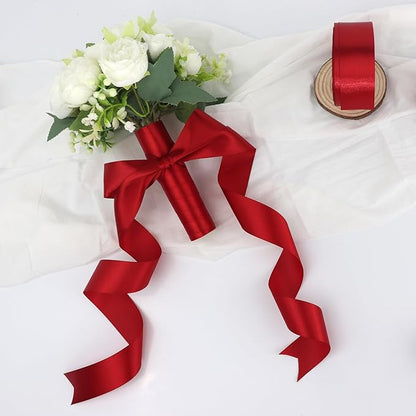 Deep red Solid Satin Ribbon 1-1/2 Inch 25 Yards Solid Polyester Fabric Ribbon for Gift Wrapping Wedding Christmas Baby Shower Birthday Party Decoration Handmade Immortal Flower Craft