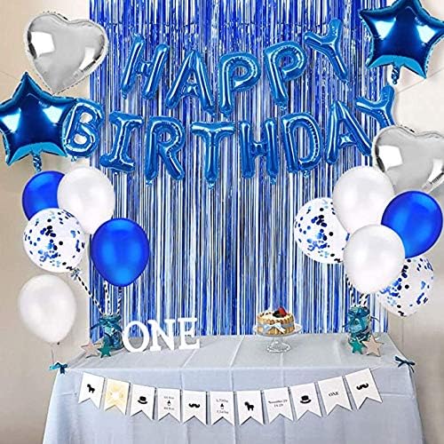 BRAVESHINE Foil Fringe Curtains - Metallic Tinsel Foil Curtain Party Steamers Backdrop for Boys Men/Blue Birthdays Decorations/Wedding/Anniversary Celebration/Sea Theme/Bachelorette Party