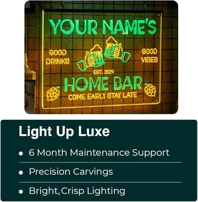 Personalized Beer Pub Bar Signs with Your Name for home wall light up with personalized pub name, man cave accessories, beer themed neon customizable lighted sign