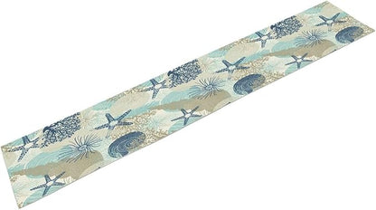 Nautical Coastal Table Runner，Ocean Themed Starfish Coral Conch Beach Kitchen Dinning Table Decoration for Indoor Outdoor Home Party Decor 13x120 Inch