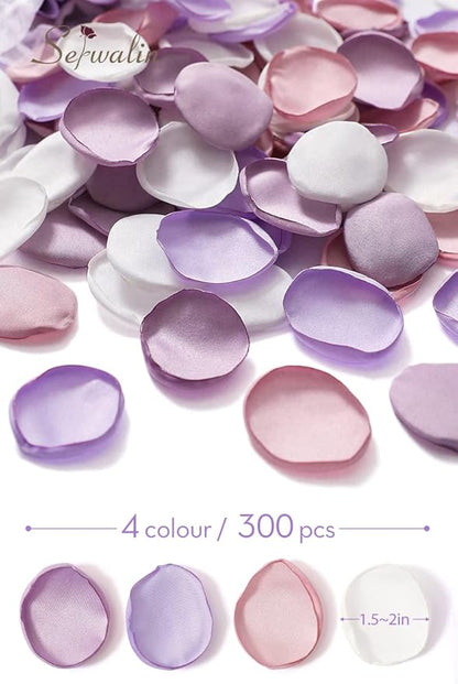 Serwalin 300Pcs Silk Rose Petals Artificial Flower for Weddings Proposal - Purple Pink for Romantic Night, Flower Girl, Bridal Shower Table Decor (4 Color Mixes)