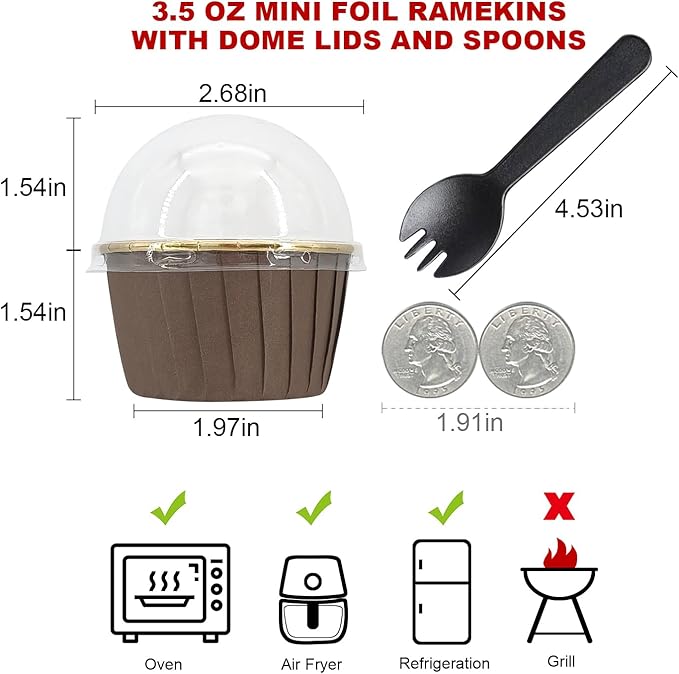 Muffin Cups with Lids 100Pack,Free-Air 3.5Oz Foil Cupcake Liners,Mini Muffin Liners Cupcake Baking Cups,Disposable Muffin Tins Cupcake Wrappers,with Spoons-Brown in gold