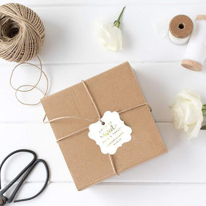 Andaz Press Personalized Fancy Frame Square Wedding Gift Tags, Metallic Gold Ink, Love is Sweet Take a Treat, 24-Pack, Custom Made Any Name, Gold Party Supplies