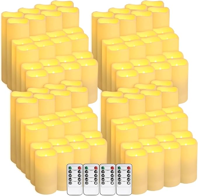 Set of 96 Flameless Led Battery Opeated (D2.2'' x H4''5''6'') Waterproof Outdoor Indoor Candles with 10-Key Remotes and Cycling 24 Hours Timer