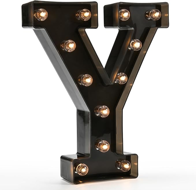 OYCBUZO Light Up Black Alphabet Marquee Letters Sign LED Marquee Number Lights Sign for Night Light Home Bar Christmas Lamp Birthday Party Wedding Decorations Y