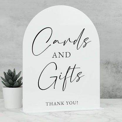 White Arch Acrylic Wedding Sign- 8"x10" Cards and Gifts Sign and Base,1/8" Thick | Modern Calligraphy Arched Acrylic Table Sign for Wedding & Event Party (Cards and Gifts, 8"x10")