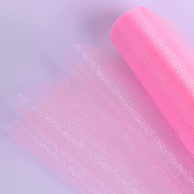 Crystal Organza Fabric Tulle - 16" by 50 Yards Sheer Fabric for Wedding Party Decoration Bridal Shower Tutu Roll Netting Spool Ribbon Wrapping (Light Pink)