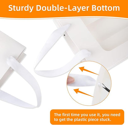 MOXARYSU 6 Pcs White Gift Bags with Clear Window: 9.8x5.1x7.1 Inch Medium Kraft Paper Bags with Handle For Party Business Birthday Wedding (White,6p)