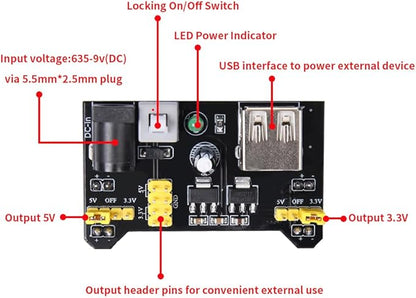 REXQualis Electronics Component Fun Kit w/Power Supply Module, Jumper Wire, 830 tie-Points Breadboard, Precision Potentiometer,Resistor Compatible with Arduino, Raspberry Pi, STM32