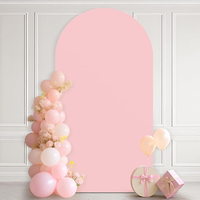 Ledido Wedding Arch Backdrop Cover 7.2FT Arch Covers Fitted Stretchy Spandex Round Top Stand Backdrop Cover for Wedding Banquet Ceremony Birthday Party Baby Shower Event Decoration,Pink