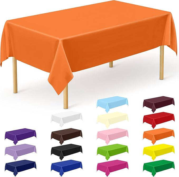 QZYL 12 PCS Orange Rectangle Table Cover, Disposable Plastic Table Cloth Rectangle, 54 X 108 in Decorative Smooth Table Cloth for Picnic Table Birthday Parties Weddings Outdoor Celebrations