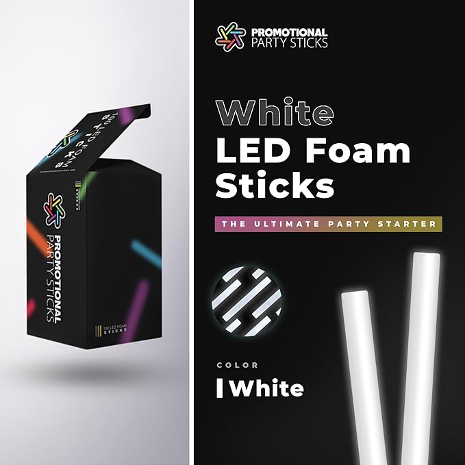 Foam Glow Sticks Bulk - 100 White Foam Light Up Sticks and LED Foam Sticks - 100 Reusable 16" Light Up Foam Sticks White Foam Glow Sticks for Wedding, Parties, and Dancing