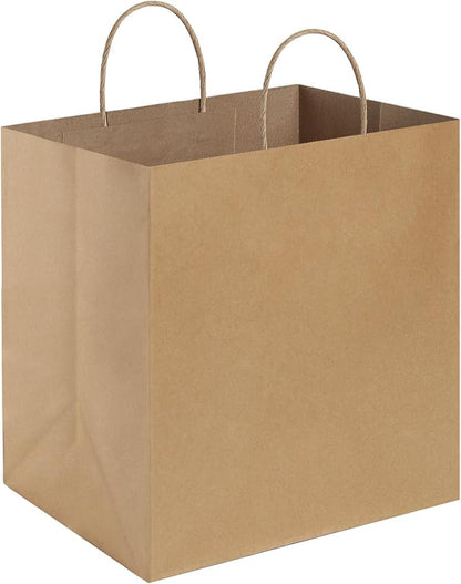 BagDream 12x7x12 Paper Bags 50Pcs Brown Paper Bags with Handles, Kraft Shopping Merchandise Retail Bags, Takeout/To Go Bags for Food Delivery, Wider-gusset Recycled Paper Gift Bags
