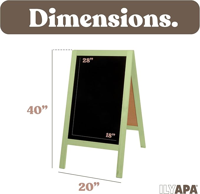 Ilyapa Wooden A-Frame Sign with Eraser & Chalk - 40 x 20 Inches Magnetic Sidewalk Chalkboard – Menu Display for Restaurant, Business or Wedding