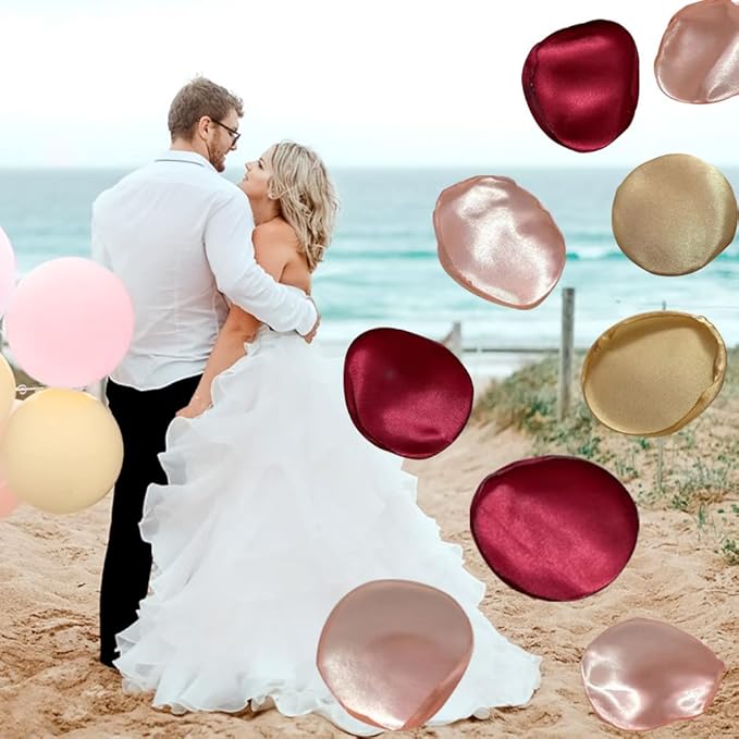 Silk Rose Petals 200PCS Flower Girl Petals Flower Petals for Wedding Cake Table Centerpieces Romantic Night Scatter Petals (Burgundy Gold Pink)