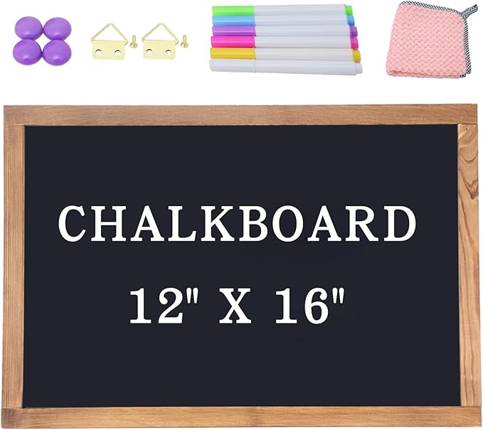 Magnetic Chalkboard for Wall Rustic Wood Framed Decorative Blackboard Sign for Kids Hanging Chalkboard for Home, Office, Restaurant 12" x 16"