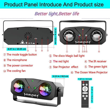 Party Lights DJ Disco Lights, Sound Activated Disco Ball Strobe Stage Light Star Ocean Projector with Remote Control for Home Decoration Parties Gift Club Bar Festival Christmas Birthday Wedding