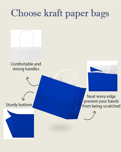 qiqee 50-Packs Diamond Blue Paper Gift Bags with Handles Bulk 12.6"x4.3"x10" Wide Large Size Party Favor Bags Multiple Uses