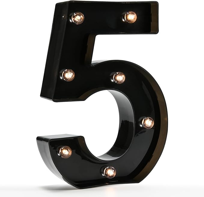 OYCBUZO Light Up Black Alphabet Marquee Number Sign LED Marquee Number Lights Sign for Night Light Home Bar Christmas Lamp Birthday Party Wedding Decoration 5