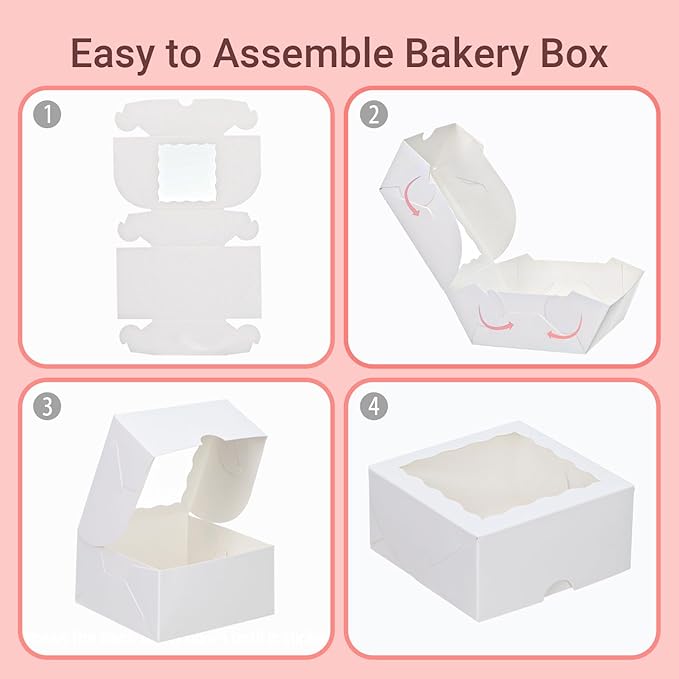 100-Pack 4X4X2 Elegant White Bakery Boxes - Treat/Cookie/Truffle Boxes for Mini Cakes, Pies & Cinnamon Rolls - Wedding Party Favor Packaging