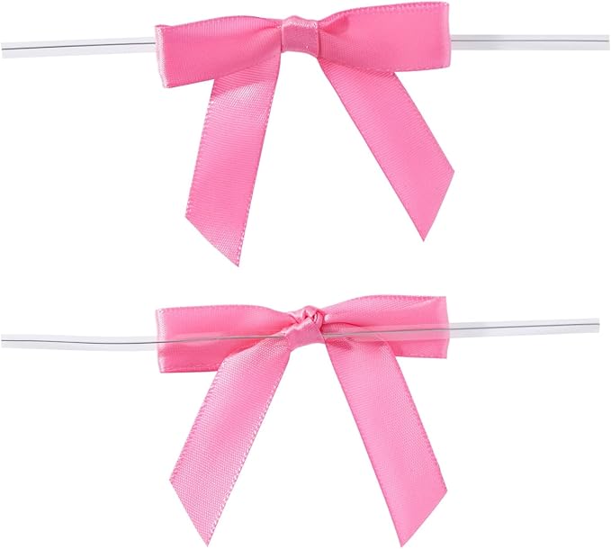 Juvale Pink Twist Tie Gift Bows - Pre-Tied Mini Bows for Crafts & Ribbon Twist Ties for Treat Bags - 100 Count, 3 x 2.5 in, Satin