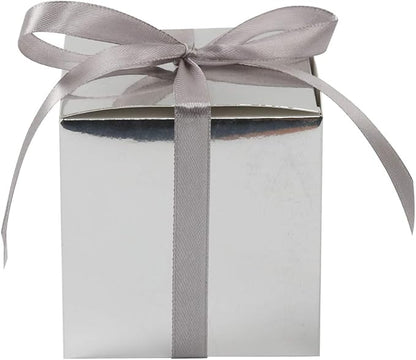 COTOPHER 100pcs Small Gift Boxes, Favor Boxes 2x2x2 inches Paper Gift Boxes with Ribbons Candy Box for Wedding Favors Baby Shower Bridal Shower Birthday Party (100 Metallic Silver)
