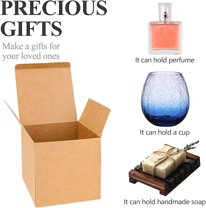 COTOPHER Small Gift Boxes 25 Pack 5x5x5 inches Brown Gift Boxes with Lids for Gifts, Crafting, Wedding Party Favor, Cupcake Boxes, Candy, Bridesmaids Proposal Box with Ribbons and Stickers