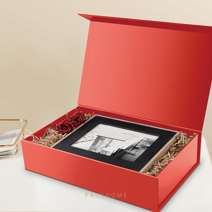PACKHOME Extra Large Gift Box 17.5x11.3x4.3 Inches, Sturdy Shirt Box with Magnetic Lid for Clothes and Large Gifts (Glossy Red)